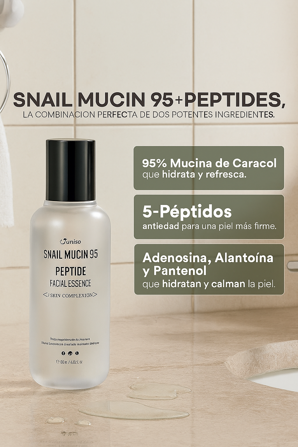 Esencia facial con mucina de caracol 95% + péptidos